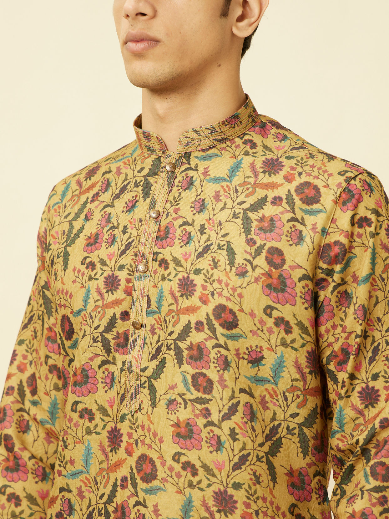 Orange Floral Printed Plus Size Cotton kurta